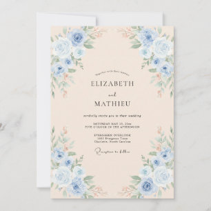 Invitation Mariage Pivoine Pervenche Champagne