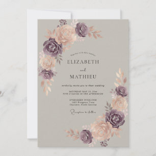 Invitation Mariage Pivoine prune Champagne