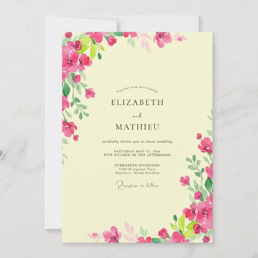 Invitation Mariage Pivoine Rose Citron (Devant)