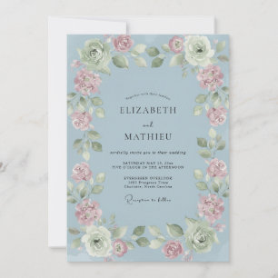 Invitation Mariage Pivoine Rose Pâle Bleuet
