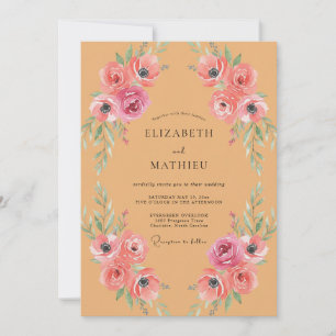 Invitation Mariage Pivoine Rose Pétale d'Abricot