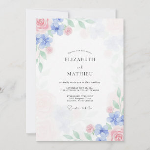 Invitation Mariage Pivoine Rose Pétale de Pervenche