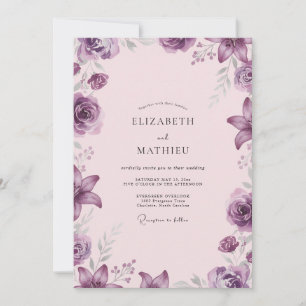 Invitation Mariage Pivoine Rouge Améthyste