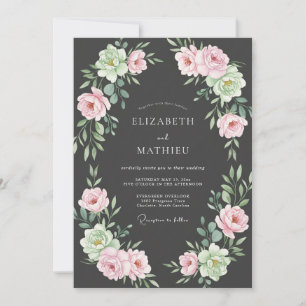 Invitation Mariage Pivoine Rouge Charbon