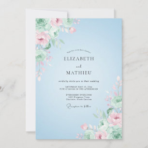 Invitation Mariage Pivoine Rouge Foncé en Poudre