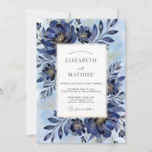 Invitation Mariage Pivoine Royale Indigo