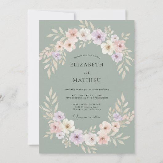 Invitation Mariage Pivoine Teinte Douce Céladon (Devant)