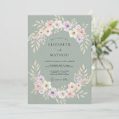 Invitation Mariage Pivoine Teinte Douce Céladon (Debout devant)