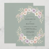 Invitation Mariage Pivoine Teinte Douce Céladon (Devant / Derrière)