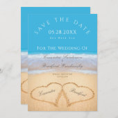 Invitation Mariage plage 2 Coeurs dans le mariage de sable (Devant / Derrière)