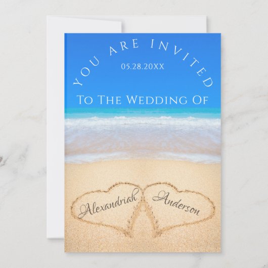 Invitation Mariage plage 2 Coeurs dans le Mariage de sable (Dos)