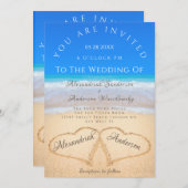 Invitation Mariage plage 2 Coeurs dans le Mariage de sable (Devant / Derrière)