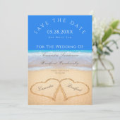Invitation Mariage plage 2 Coeurs dans le mariage de sable (Debout devant)