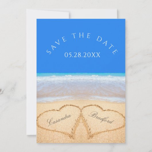 Invitation Mariage plage 2 Coeurs dans le mariage de sable (Dos)