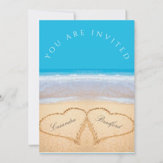Invitation Mariage plage 2 Coeurs dans le Mariage de sable In (Dos)