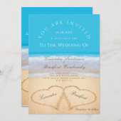 Invitation Mariage plage 2 Coeurs dans le Mariage de sable In (Devant / Derrière)
