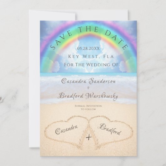 Invitation Mariage plage 2 Coeurs dans le sable mariage Invit (Devant)