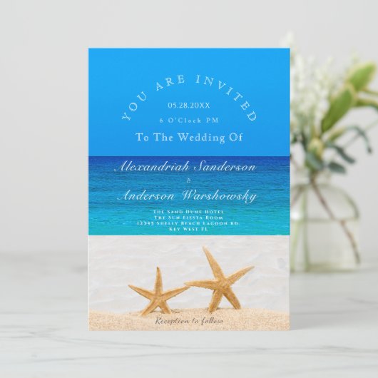 Invitation Mariage plage 2 Starfish en Mariage de sable (Debout devant)