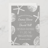 Invitation Mariage Plage Coquillages Rustiques Lin Argent (Devant / Derrière)