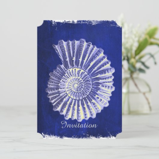 Invitation mariage plage côtière Blue Conch Seashell (Debout devant)