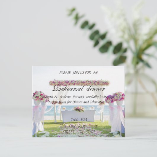 Invitation Mariage plage, Dîner de répétition florale (Debout devant)