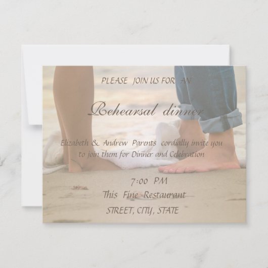 Invitation Mariage plage, Dîner de répétition pieds (Devant)