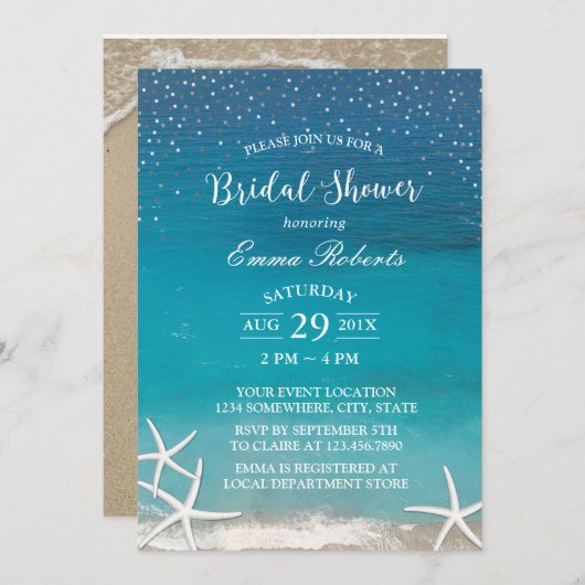 Invitation Mariage plage Elégante Fête des mariées Starfish (Devant / Derrière)