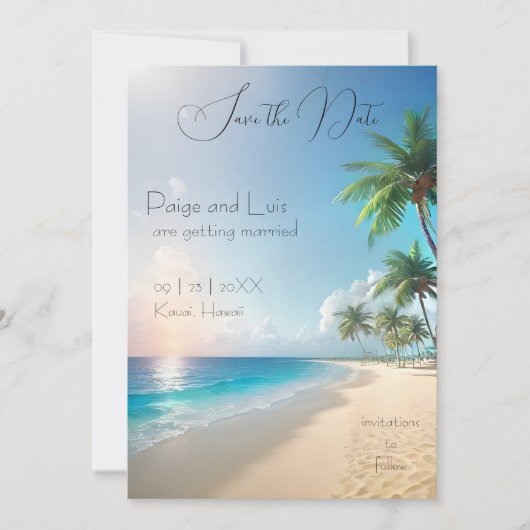 Invitation Mariage plage Enregistrer la date (Devant)
