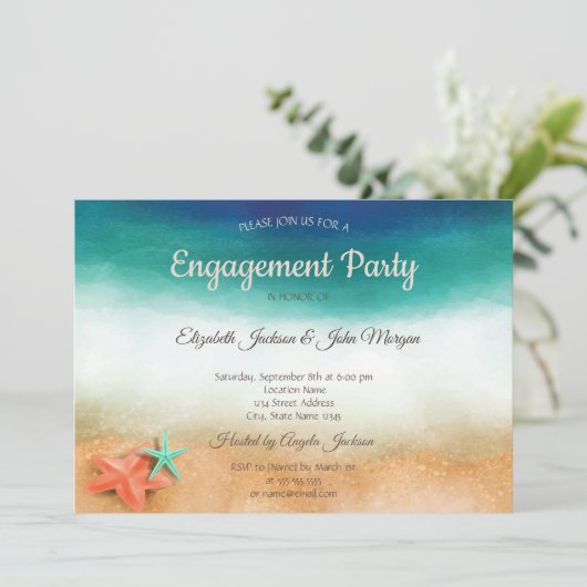 Invitation Mariage plage, Fiançailles Starfish (Debout devant)