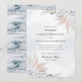 Invitation Mariage Plage florale bleu et blanc Dusty (Devant / Derrière)