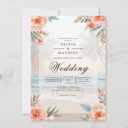 Invitation Mariage Plage Florale Plage de Plage Douce (Devant)