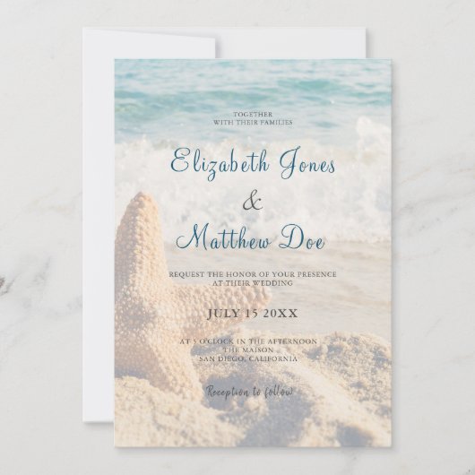 Invitation Mariage plage - Mariage de bord de mer - Plage rom (Devant)