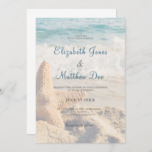 Invitation Mariage plage - Mariage de bord de mer - Plage rom (Devant / Derrière)