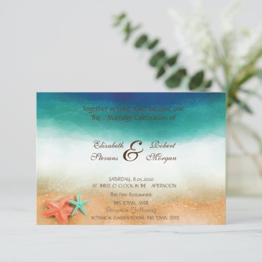 Invitation Mariage plage Mariage Starfish (Debout devant)