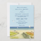 Invitation Mariage Plage Mer Tropical Sable Élégant Code QR (Devant)