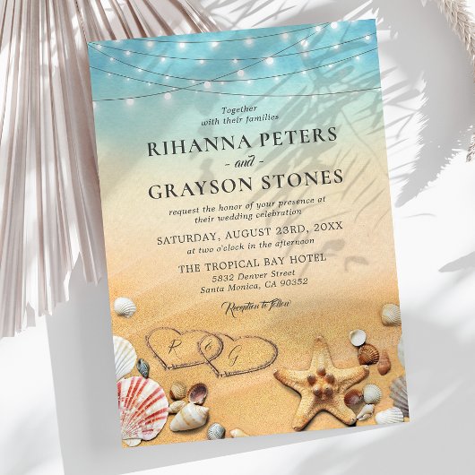 Invitation Mariage Plage Ombre Rustique Bord de Mer