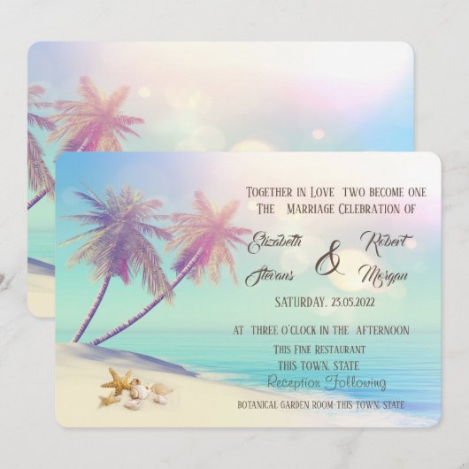 Invitation Mariage Plage Palms Coquillages (Devant / Derrière)