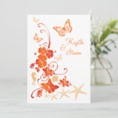 Invitation Mariage plage | Sable, Orange, Blanc | Fleurs (Debout devant)