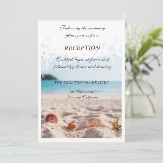 Invitation Mariage plage, Sable, Réception Coquillages (Debout devant)