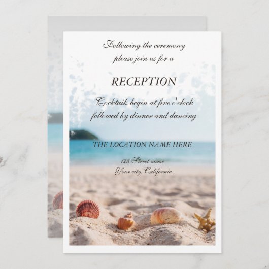 Invitation Mariage plage, Sable, Réception Coquillages (Devant / Derrière)