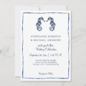 Invitation Mariage plage Shibori Indigo Aquarelle Seahorse (Devant)
