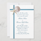 Invitation Mariage plage Starfish et sable Dollar bleu (Devant)