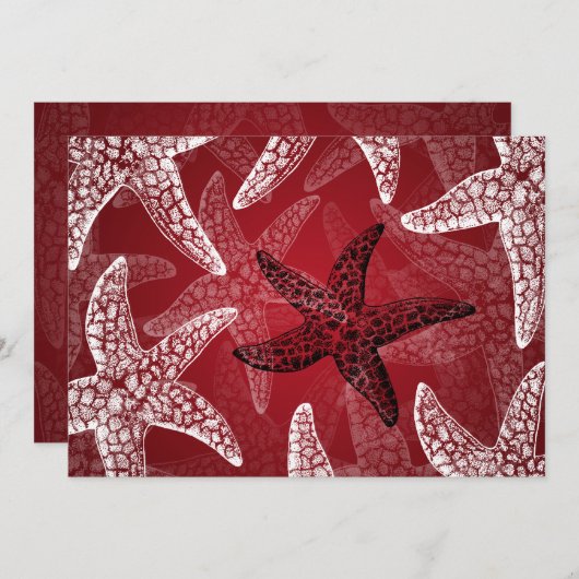 Invitation Mariage plage Starfish Rouge (Devant / Derrière)