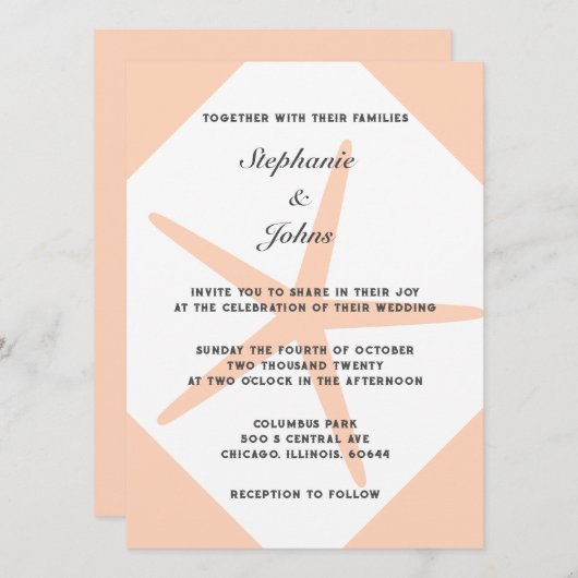 Invitation Mariage plage Tropical Elégant Mariage plage Fuzz (Devant / Derrière)