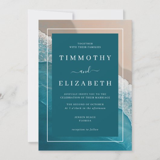 Invitation Mariage plage Turquoise Blue Ocean Sand Mariage (Devant)