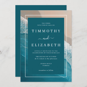 Invitation Mariage plage Turquoise Blue Ocean Sand Mariage