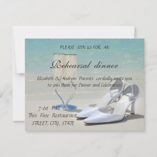 Invitation Mariage plage, Verre, Dîner de répétition talons h (Devant)