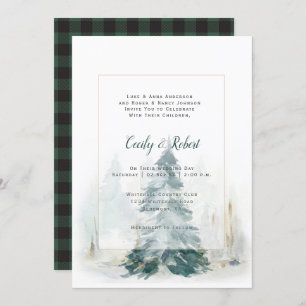 Invitation Mariage Plaid de Buffalo vert de pin d'hiver