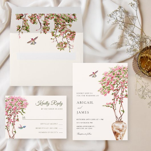 Invitation Mariage plante rose aquarelle