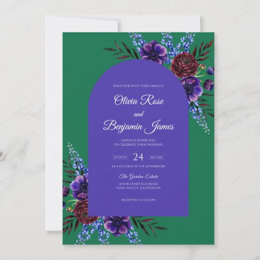 Invitation Mariage Plum Emerald Bloom (Devant)